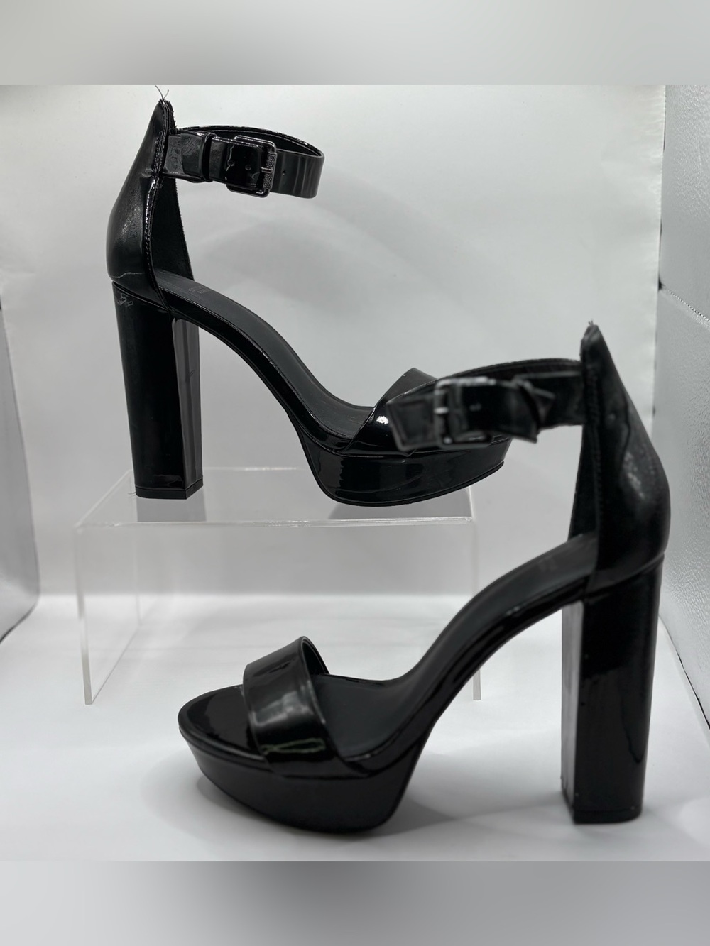 Kohl's Black Patent Platform Ankle-Strap Block Heels
